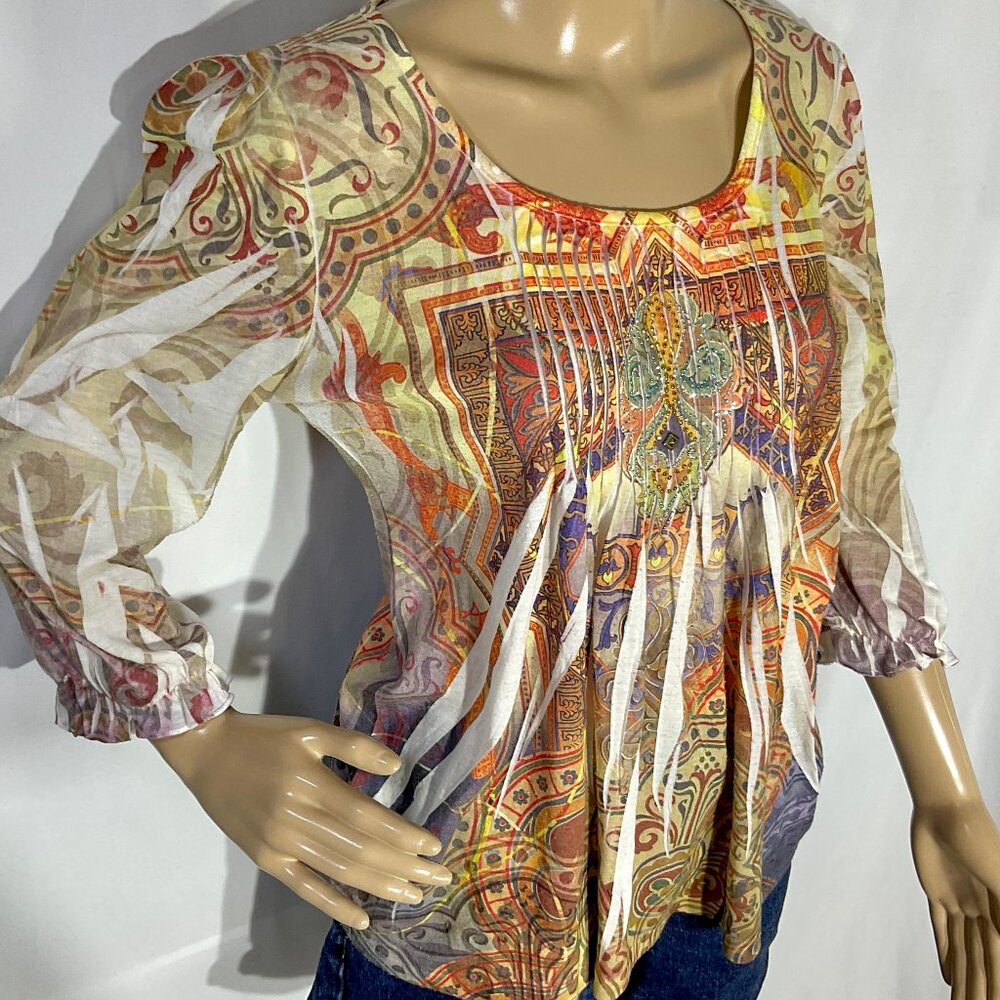 B.L.E.U. Sz S Petite 3/4 Sleeve Shirt Womens